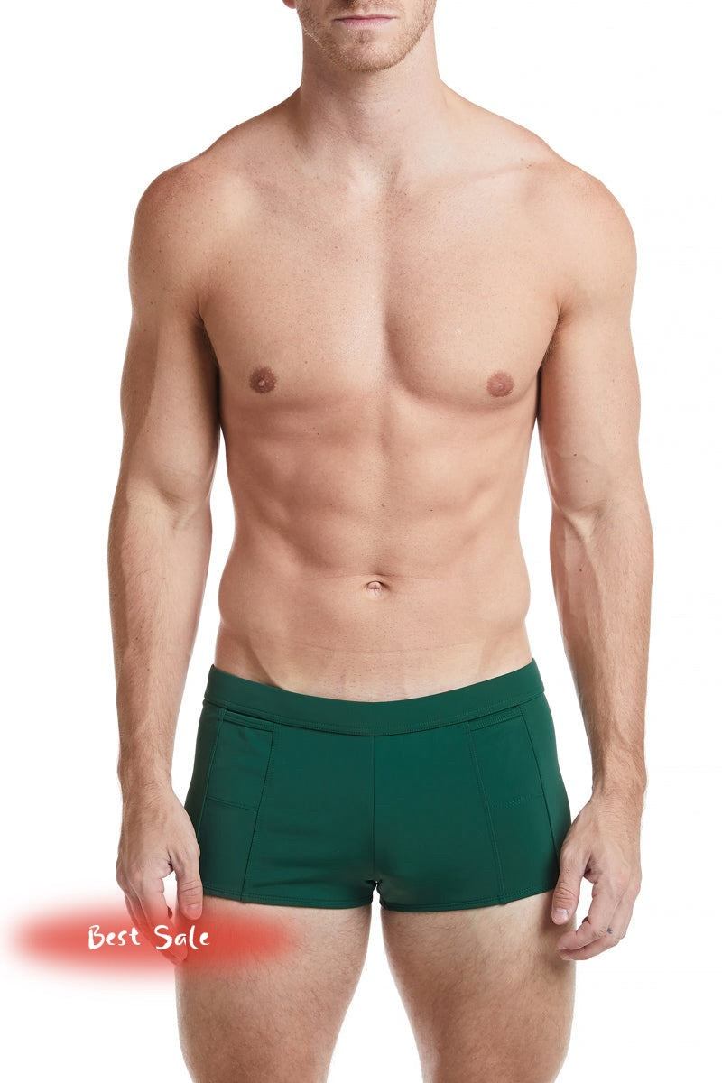 Best Seller - Green - LANDON Athletic Mesh Square Cut Swim Brief