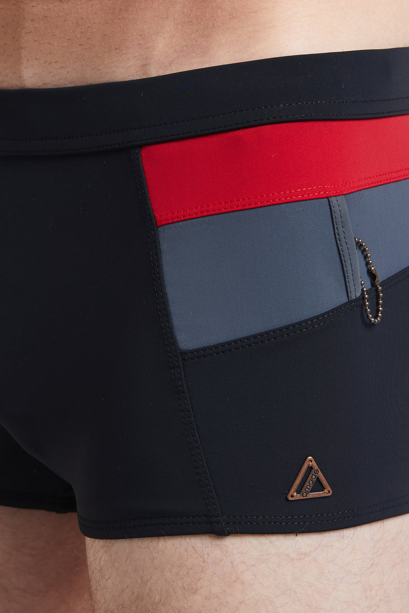 Black Color Block - EVANDER Square Cut Swim Brief