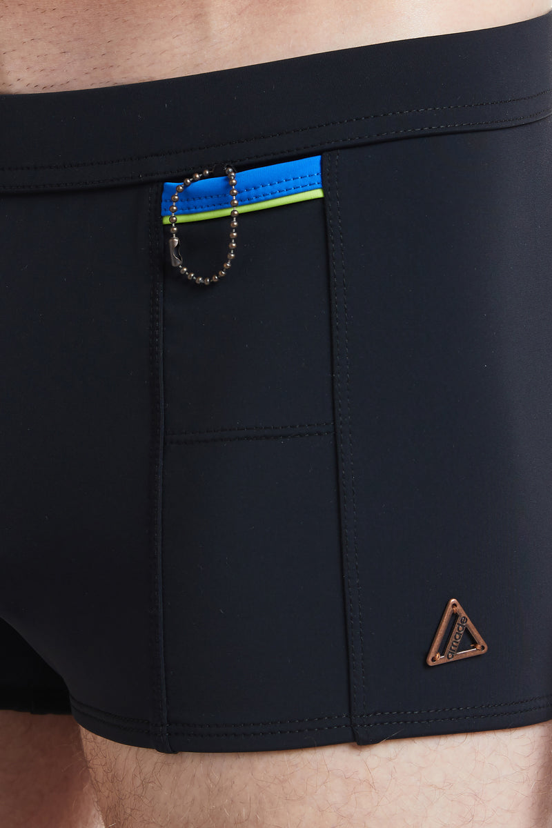 Black - LANGSTON Square Cut Swim Brief with Cobalt Trim