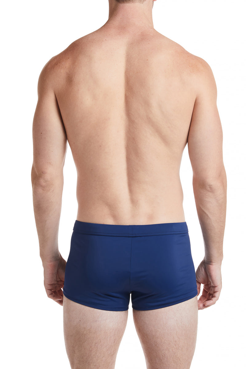 Best Seller - Navy - LANGSTON Square Cut Swim Brief with Red Trim