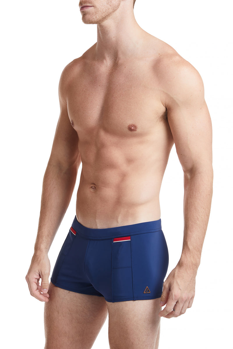 Best Seller - Navy - LANGSTON Square Cut Swim Brief with Red Trim