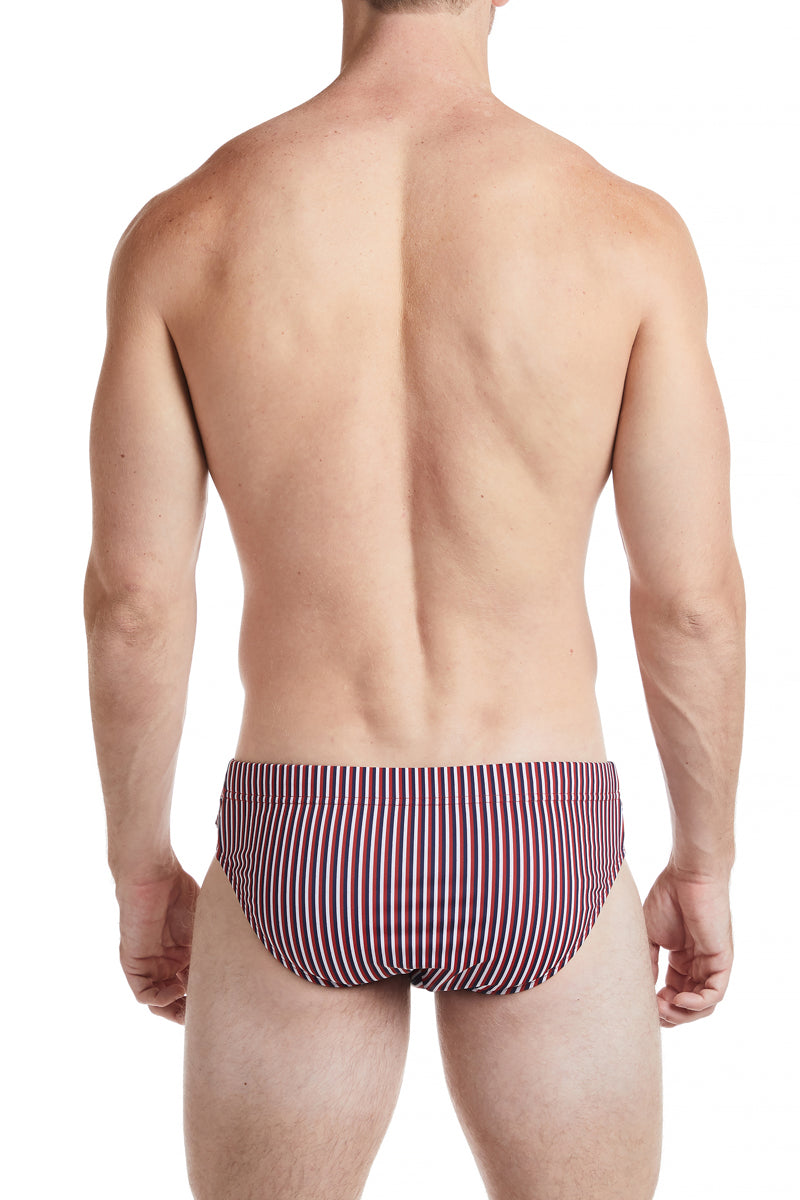 Red Pinstripe - COLYN Low Rise Bikini Swim Brief