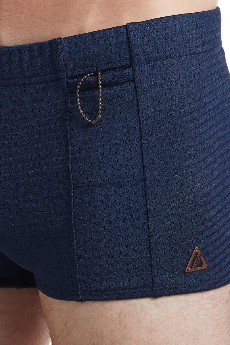 Navy - LANDON Athletic Mesh Square Cut Swim Brief