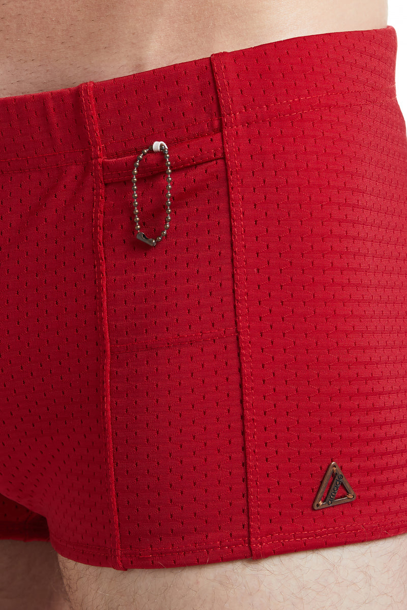 Red - LANDON Athletic Mesh Square Cut Swim Brief
