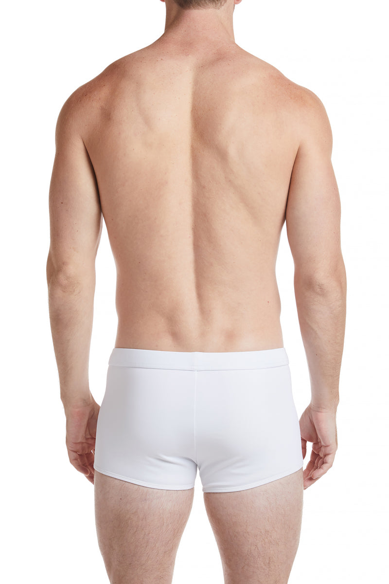 Best Seller - White - LANGSTON Square Cut Swim Brief with Cobalt Trim