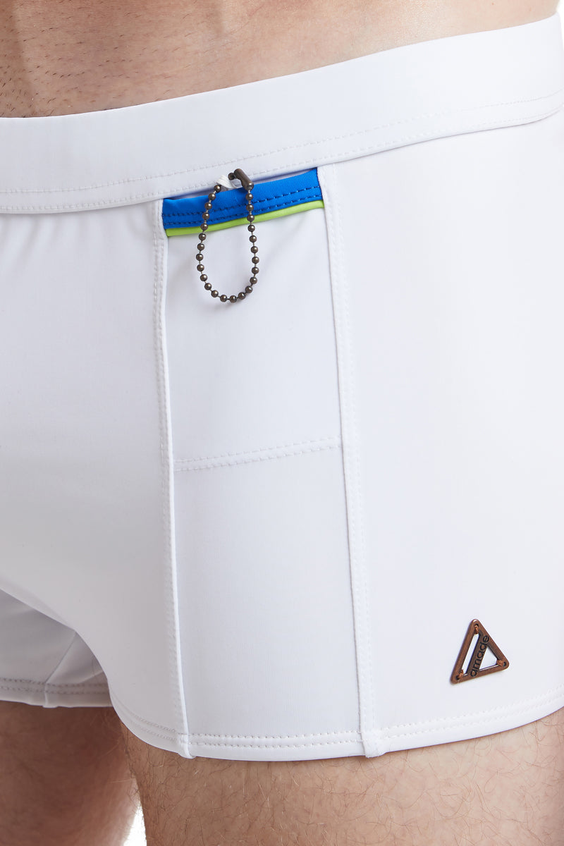 Best Seller - White - LANGSTON Square Cut Swim Brief with Cobalt Trim