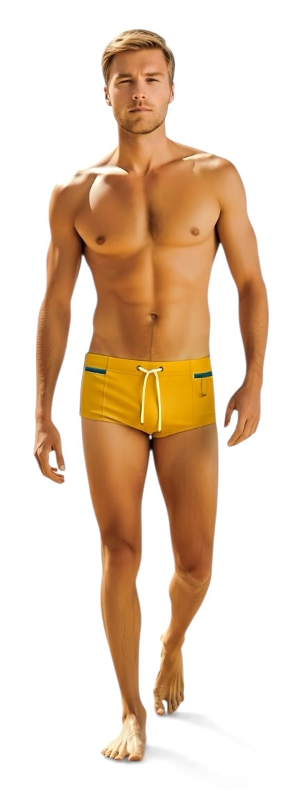 Lachlan Low Rise Swim Brief - Mustard l Cobalt Trim