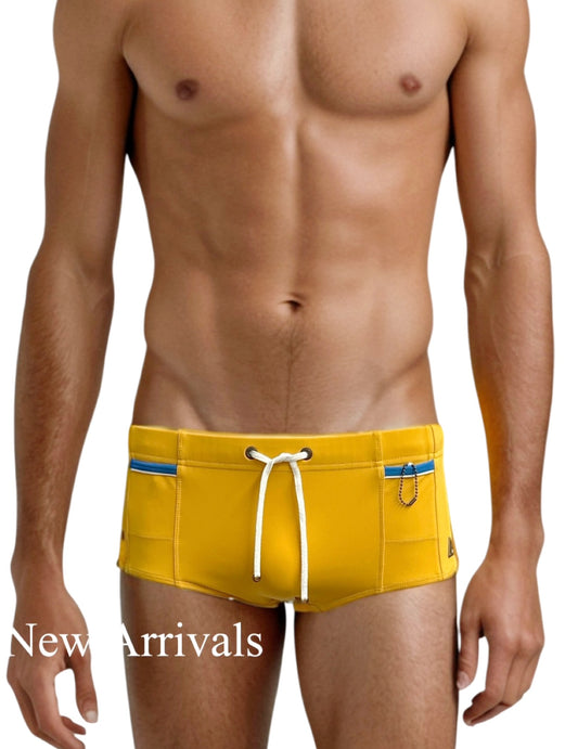 Mustard - LACHLAN Low Rise Swim Brief with Cobalt Trim