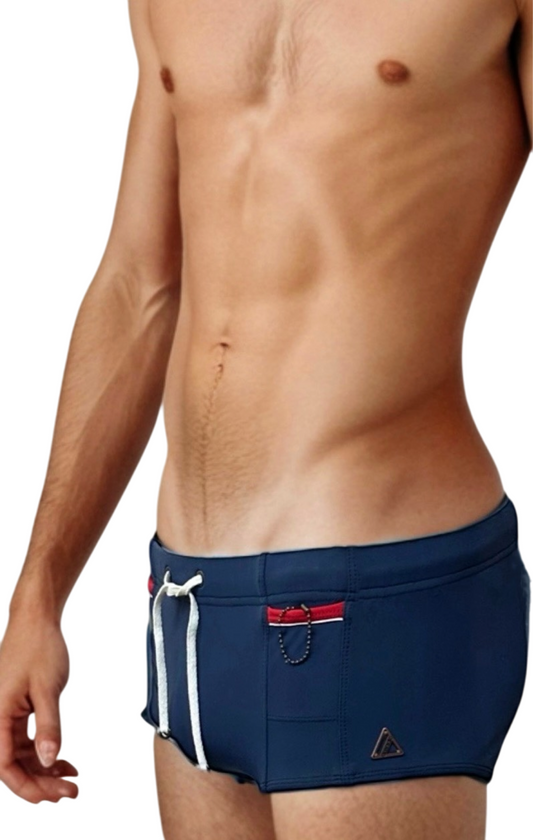 Navy - LACHLAN Low Rise Swim Brief with Red Trim