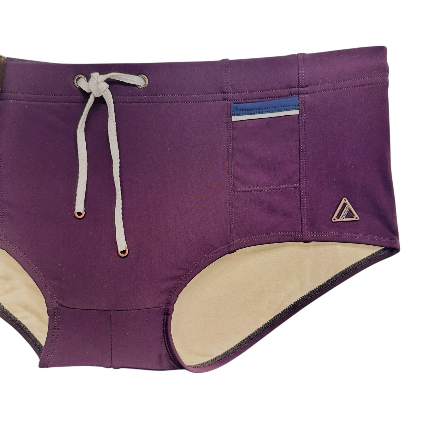 Lachlan Low Rise Swim Brief - Merlot Deep l Navy Trim