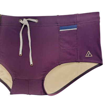 Lachlan Low Rise Swim Brief - Merlot Deep l Navy Trim