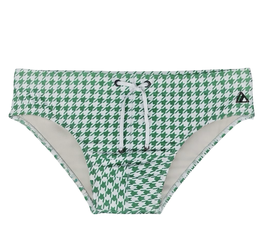 COLIN Low Rise Bikini Swim Brief - Green  Houndstooth l Amade Swim