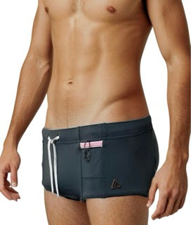 Grey - LACHLAN Low Rise Swim Brief with Pink Trim