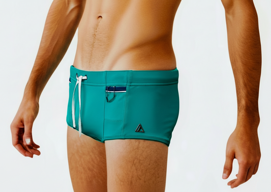 Lachlan Low Rise Swim Brief - Emerald l Navy Trim