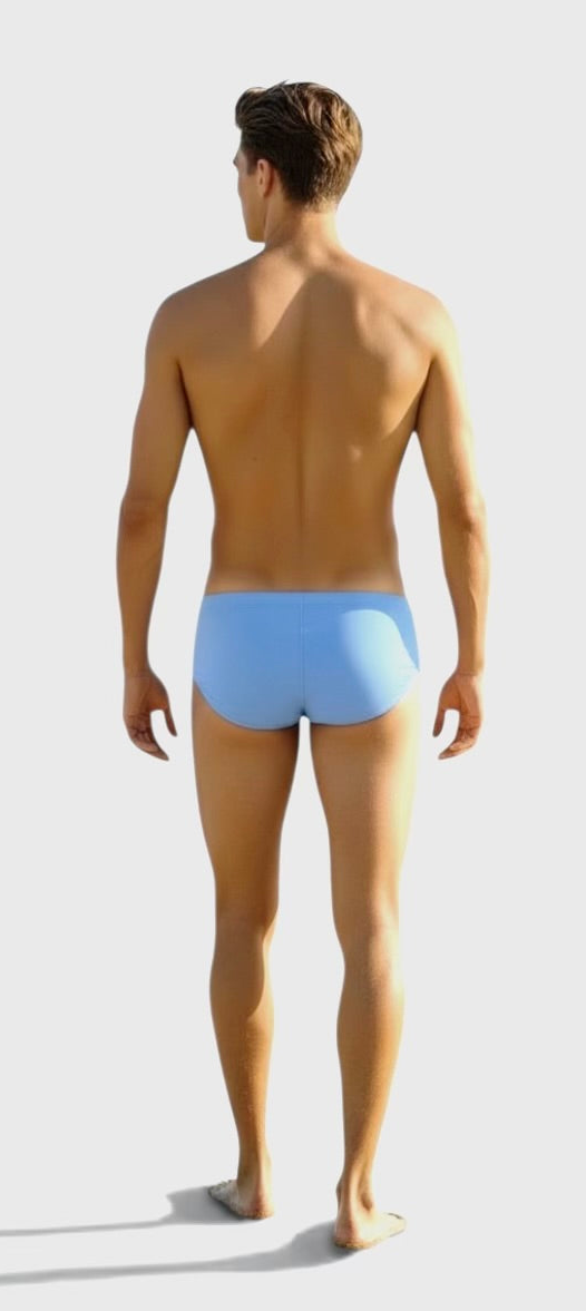 Lachlan Low Rise Swim Brief - Ocean Azure l Pink Trim