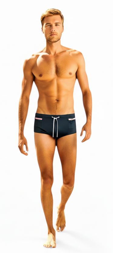 Lachlan Low Rise Swim Brief - Grey l Pink Trim