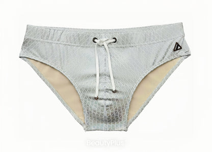 COLIN Low Rise Bikini Swim Brief - Silver Geometric l Amade Swim
