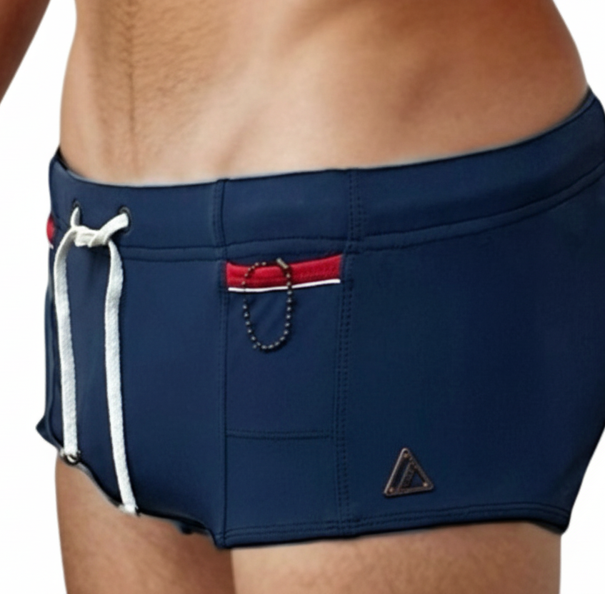 Lachlan Low Rise Swim Brief - Navy l Red Trim