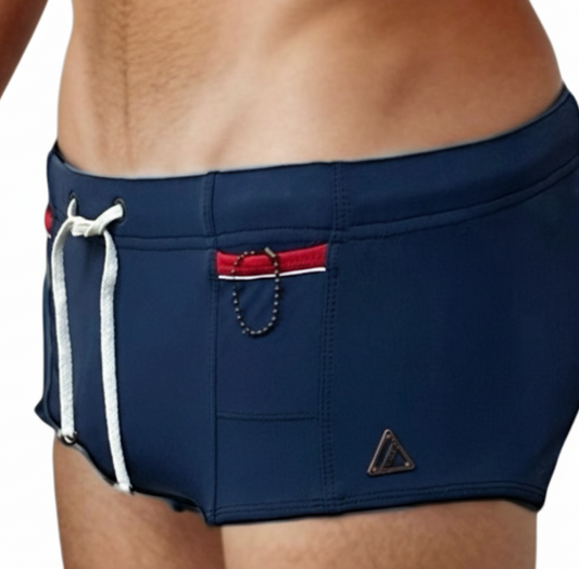 Lachlan Low Rise Swim Brief - Navy l Red Trim
