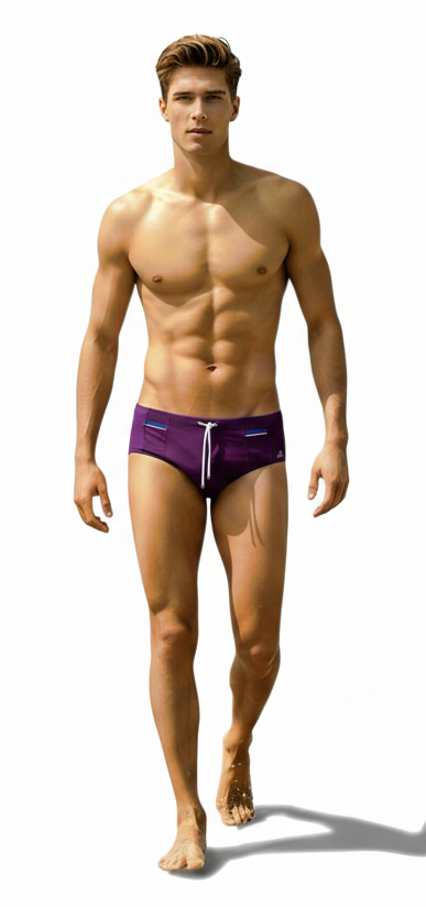 Lachlan Low Rise Swim Brief - Merlot Deep l Navy Trim