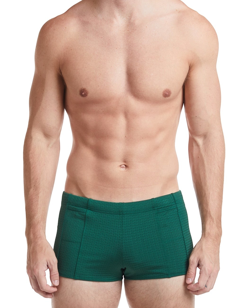 Green LANDON Athletic Mesh Square Cut Swim Brief l Amade Swim