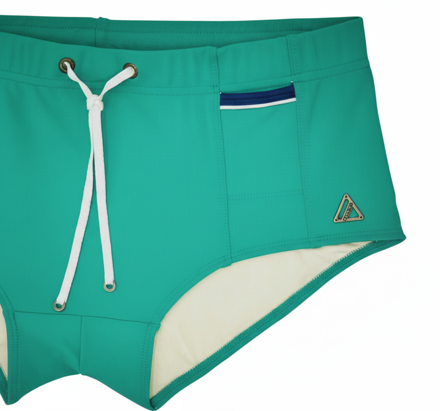 Lachlan Low Rise Swim Brief - Emerald l Navy Trim