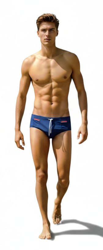 Lachlan Low Rise Swim Brief - Navy l Red Trim
