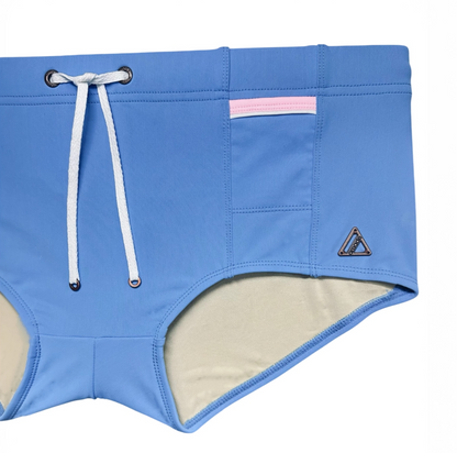Lachlan Low Rise Swim Brief - Ocean Azure l Pink Trim