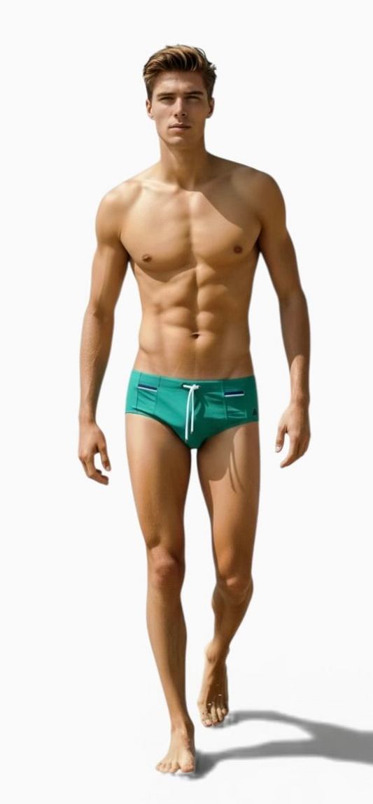 Lachlan Low Rise Swim Brief - Emerald l Navy Trim