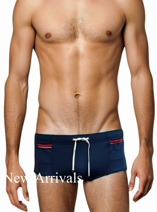 Navy - LACHLAN Low Rise Swim Brief with Red Trim
