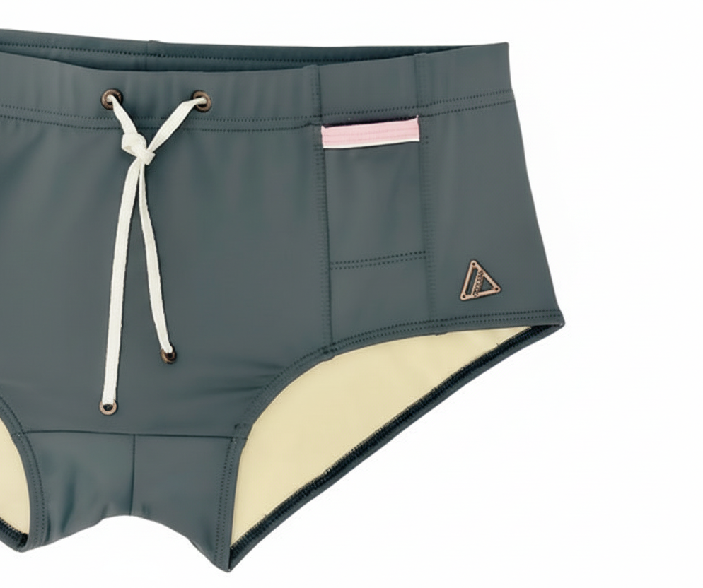 Lachlan Low Rise Swim Brief - Grey l Pink Trim