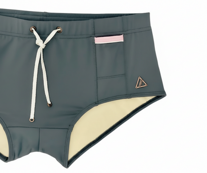 Lachlan Low Rise Swim Brief - Grey l Pink Trim