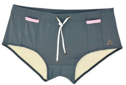 Grey - LACHLAN Swim Brief with Pink Trim