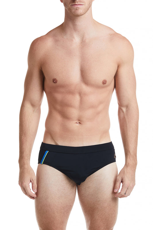 Black - CAMDEN Low Rise Bikini Swim Brief with Cobalt Trim