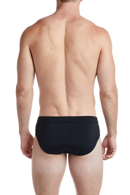 Black - CAMDEN Low Rise Bikini Swim Brief with Cobalt Trim