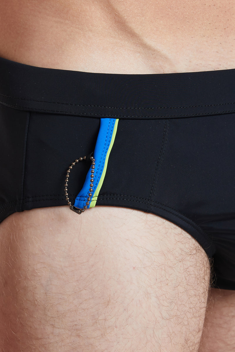 CAMDEN - Black Bikini Swim Brief with Cobalt Trim