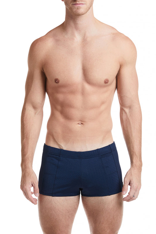 Navy - LANDON Athletic Mesh Square Cut Swim Brief