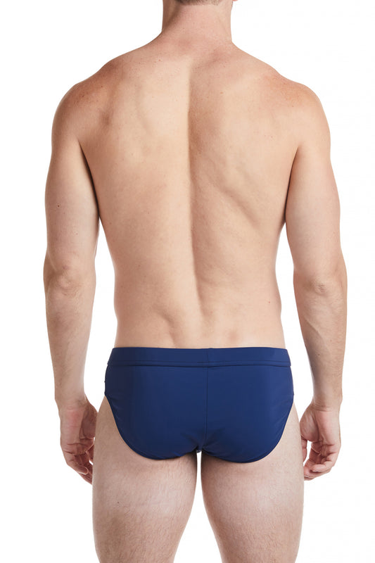 Navy - CAMDEN Low Rise Bikini Swim Brief with Red Trim