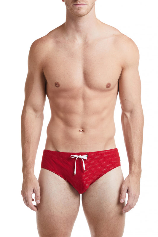 Red - COLYN Low rise Athletic Mesh Bikini Swim Brief