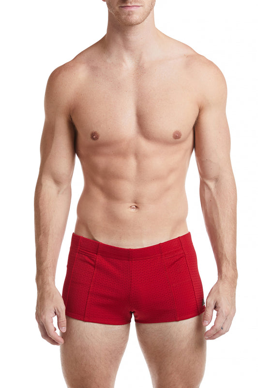 Red - LANDON Athletic Mesh Square Cut Swim Brief