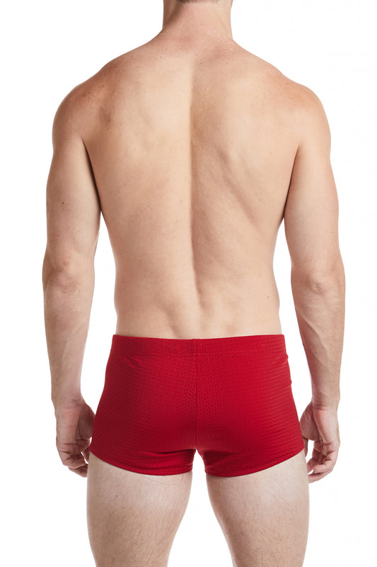 Red - LANDON Athletic Mesh Square Cut Swim Brief