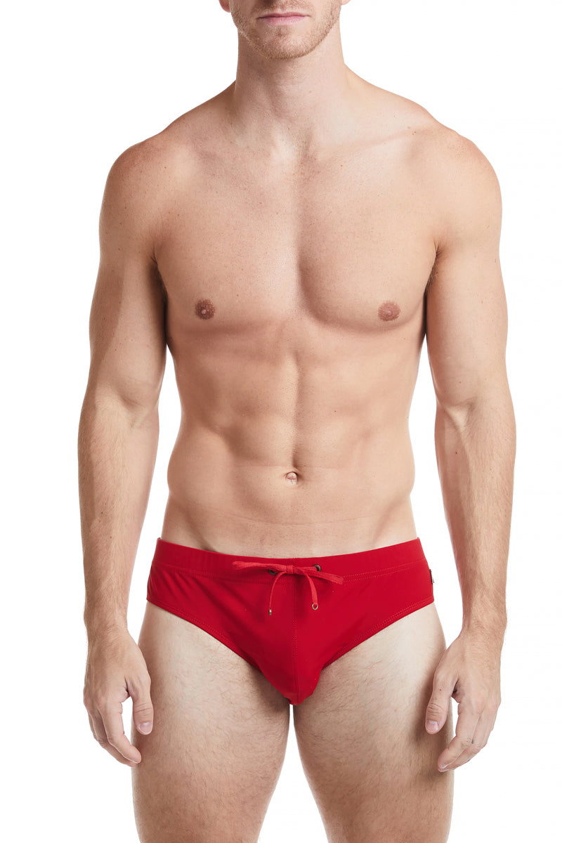 COLIN - Solid Red Bikini Swim Brief