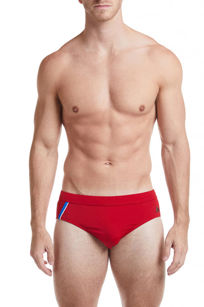 Red Bikini Swim Brief with Cobalt Trim