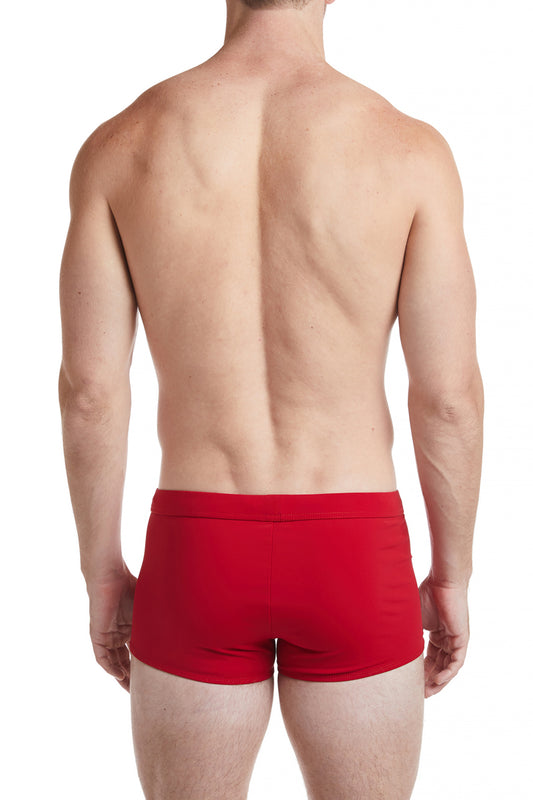 Red - LANGSTON Square Cut Swim Brief with Cobalt Trim