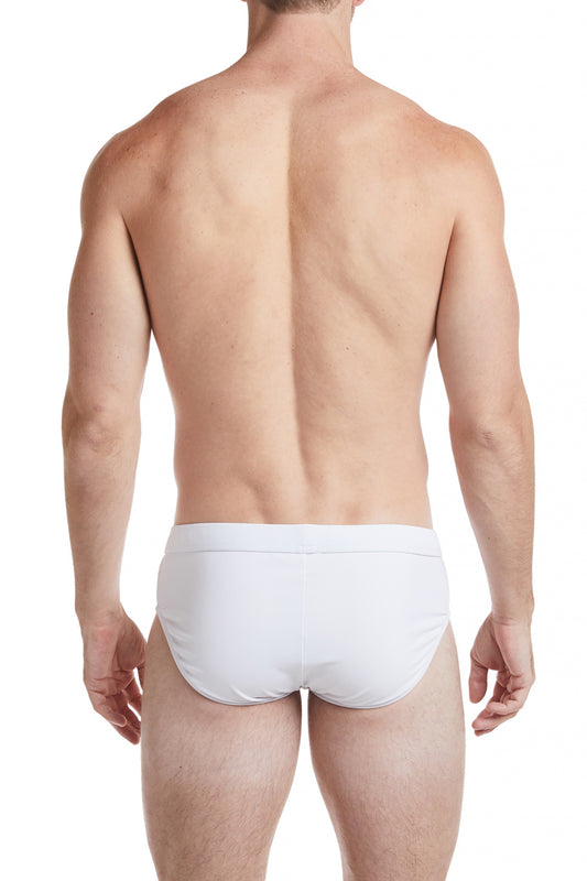 White - CAMDEN Low Rise Bikini Swim Brief with Cobalt Trim